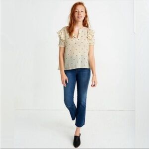 Madewell Cotton Embroidered Popover Blouse sz XXS